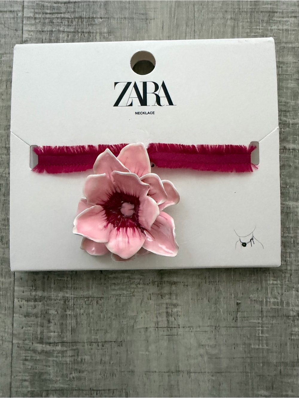 Zara Hot Pink Ribbon Choker with Light Pink Floral Pendant